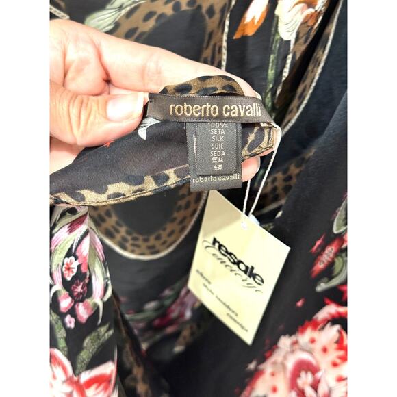 Roberto Cavalli 100% Silk Floral Print Scarf Black Multi One Size - Picture 3 of 3